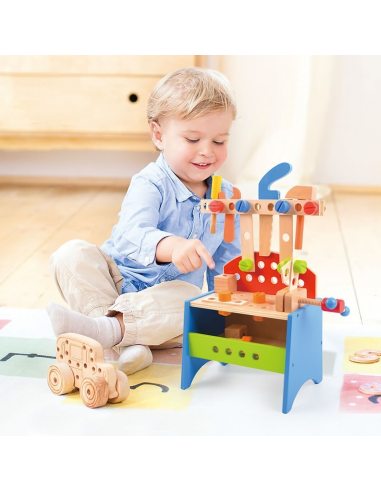Drveni radni stol s drvenim alatom, edukativna igračka