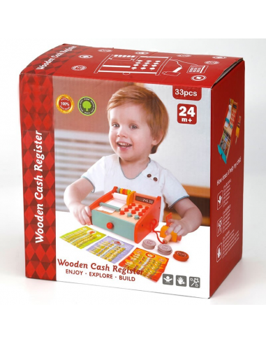 Drvena blagajna sa svojim realističnim dodacima