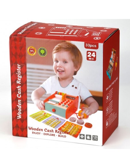 Drvena blagajna sa svojim realističnim dodacima