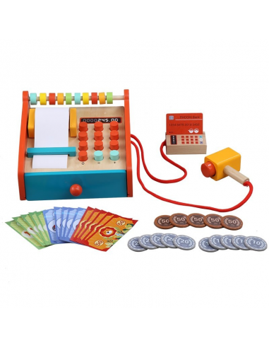 Drvena blagajna sa svojim realističnim dodacima